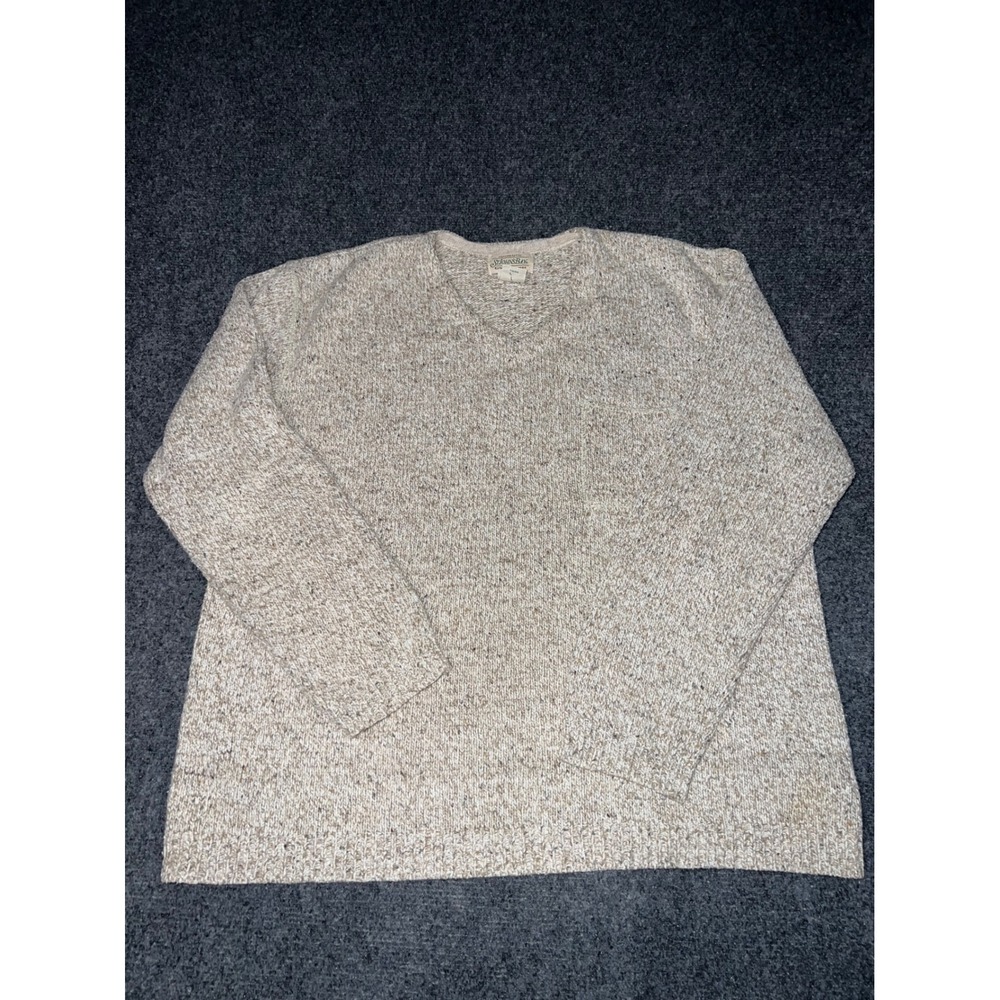 St Johns Bay Womens Large V-Neck Marled Knit Sweater Tan Cotton Blend Pocket